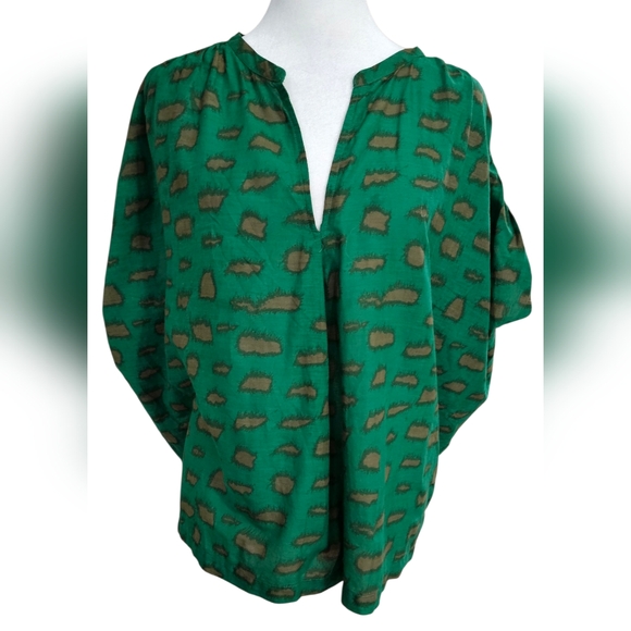 DIEGA 100% Cotton Tolka Boho Printed Bat Wing Top. Green Multi. Size Med - Picture 1 of 13
